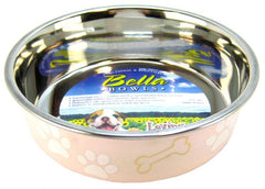 Loving Pets Stainless Steel & Light Pink Dish with Rubber Base