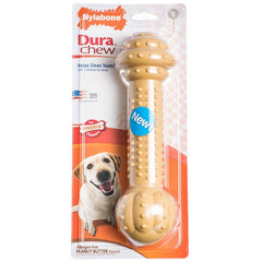 Nylabone Dura Chew Barbell Dog Chew Toy - Peanut Butter Flavor