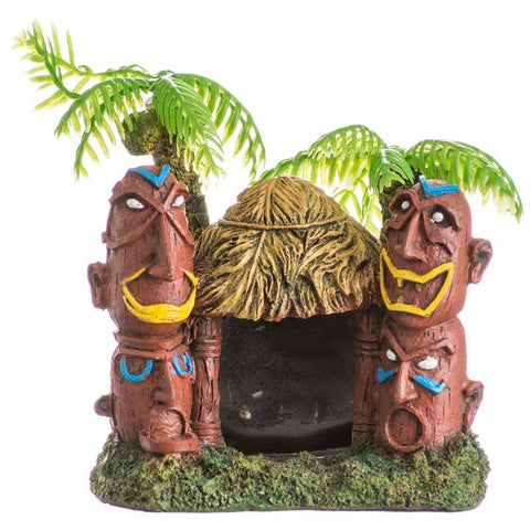 Blue Ribbon Exotic Environments Betta Hut with Palm Trees Aquarium Ornament