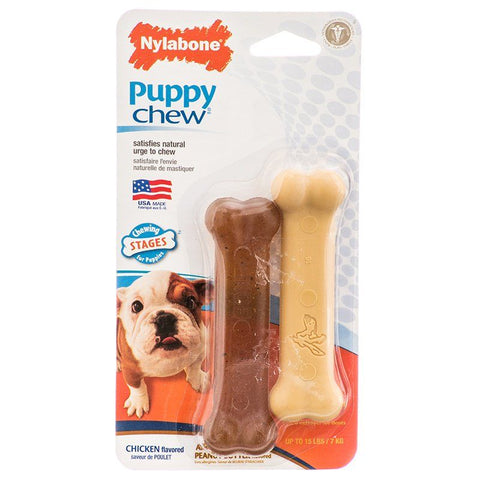 Nylabone Puppy Chew Petite Twin Pack - Chicken & Peanut Butter Nylon Chews