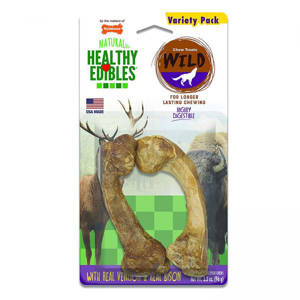 Nylabone Healthy Edibles Wild Chew Bone Variety Pack - Venison & Bison