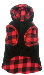 Outdoor Dog Toggle Plaid Trim Dog Coat - Black