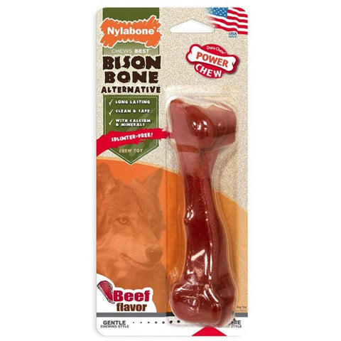 Nylabone Power Chew Bison Bone Alternative Dog Chew Toy Beef Flavor