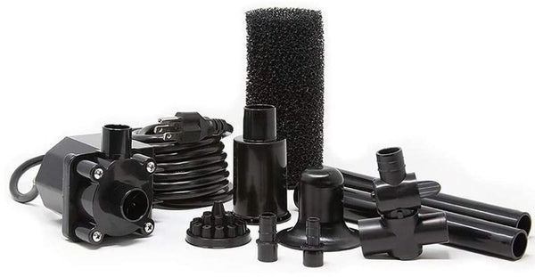 Beckett Spaces Places Pond Kit with Submersible Pump, Fountain Heads and Pre-Filter