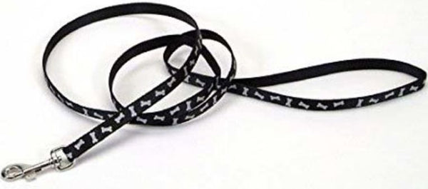 Coastal Pet Styles Nylon Adjustable Dog Leash Black Bones 1" W x 4' Long