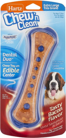 Hartz Chew N Clean Dental Duo Bacon Flavored Dog Treat and Chew Toy