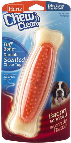 Hartz Chew N Clean Tuff Bone Durable Bacon Scented Dog Chew Toy