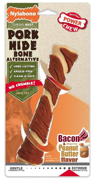 Nylabone Power Chew Alternative Pork Hide Bone Bacon and Peanut Butter Flavor Giant