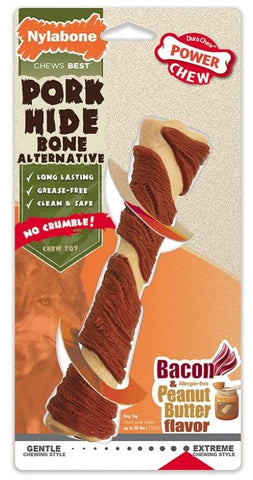 Nylabone Power Chew Alternative Pork Hide Bone Bacon and Peanut Butter Flavor Giant