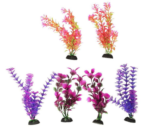 Penn Plax Colorful Aquarium Plastic Plant Pack 8" Assorted Colors