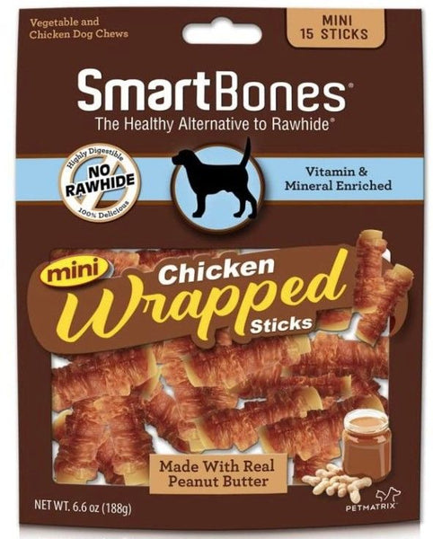 SmartBones Mini Chicken Wrapped Peanut Butter Sicks Rawhide Free Dog Chew