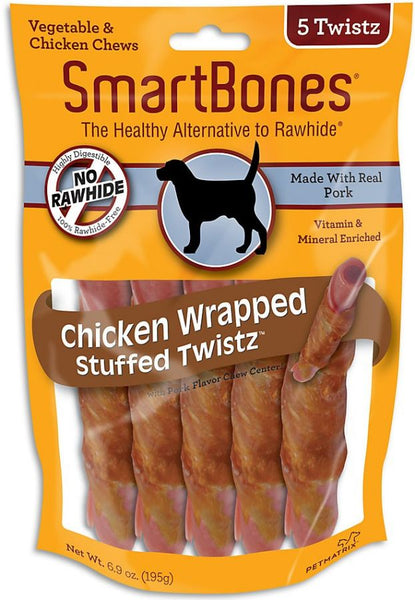 SmartBones Stuffed Twistz Vegetable and Chicken Wrapped Pork Rawhide Free Dog Chew