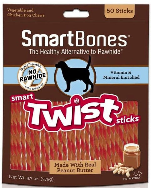 SmartBones Vegetable, Chicken and Peanut Butter Smart Twist Sticks Rawhide Free Dog Chew