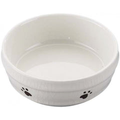 Spot Ceramic Ivory Crackle Paw Print 5" Dog or Cat Dish